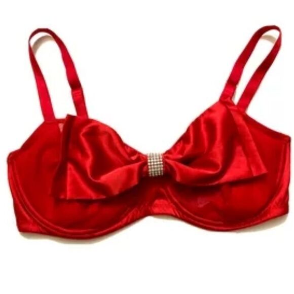 Victoria Secret  Bra RED Satin and Rinestone Bra VALENTINES 38DD NWT - Picture 1 of 9